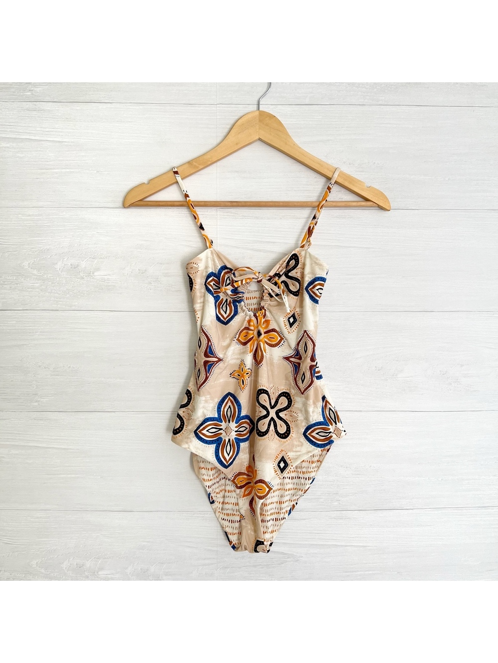 Unsubscribed Sample Tribal Print Lace Up One Piece Swimsuit S Boho Unpadded
